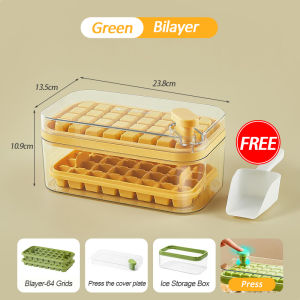 Press Ice Cube Maker Mould Tray Mold 64-grid Ice Tray One-Button Push Off Ice Cube Mold Quick Freezer Storage Box Tray With Ice Shovel DIY Ice Box Tray 64格按压式制冰盒