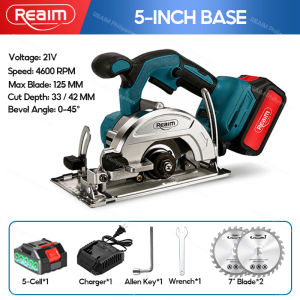 REAIM Cordless Circular Saw Power Tool Wood Cutter Machine 5/7 Inch Cutting Machine Heavy Duty Rechargeable with Battery Electric Saw Portable