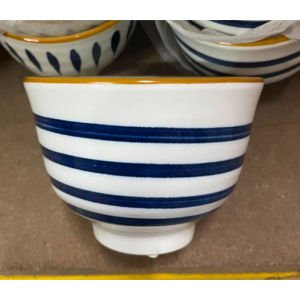Japanese Style Ceramic Rice Bowl Blue & White Gold Rim – 2 Designs