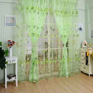 【New Arrival】Tulip Flower Yarn Sheer Window Curtain Beads Door Scarf Drapes for Bedroom