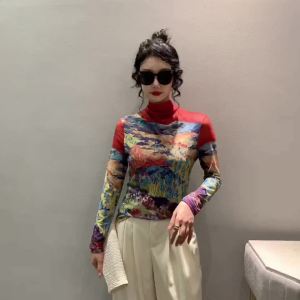 AMMIN เสื้อยืดแขนยาวสำหรับผู้หญิงเสื้อยืดชุดลำลองย้อนยุคลายกราฟฟิตีวาดสำหรับผู้หญิง 2024 ฤดูใบไม้ผลิ/ฤดูร้อน