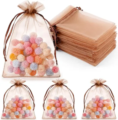 Brown Organza Gift Bags Mesh Bags Drawstring Gift Bags Jewelry Pouches for Candy Wedding Favors Christmas
