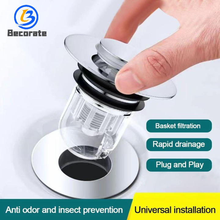 Becorate Triple Blockade Pop Up Sink Stopper Universal Stainless Steel Pop Up Bounce Core 1885