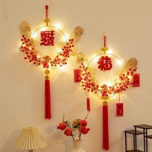 PANE5 Three-dimensional FU Wreath Garland FU Character Led Light Family Atmosphere Decorative Pendant Blessing Flower Ring Durable New Years Blessing Wreath New Year Hanging Ornament