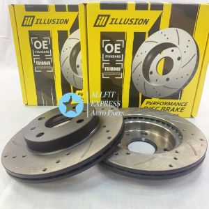 PERODUA MYVI LAGI BEST ICON 1.3 / 1.5 (2011-2017) FRONT (DEPAN) ILLUSION DISC ROTOR SPORT SLOTTED & DRILLED ANTI RUSTING MADE FROM THAILAND 100% QUALITY PERFOMANCE [1SET 2PCS]