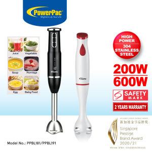 PowerPac Hand Blender with Stainless Steel Blade - Whisker Food Machine / Detachable Food / Juice Milk Mixer Vegetable Blend set (PPBL181/PPBL191)