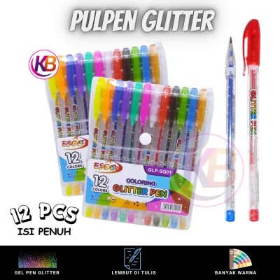 Pulpen Gel Glitter (1 Pak) 12 Pcs Penuh / Mengkilap Ketika Terkena Cahaya / Harga Termurah Tangan Pertama / Keep Blessing
