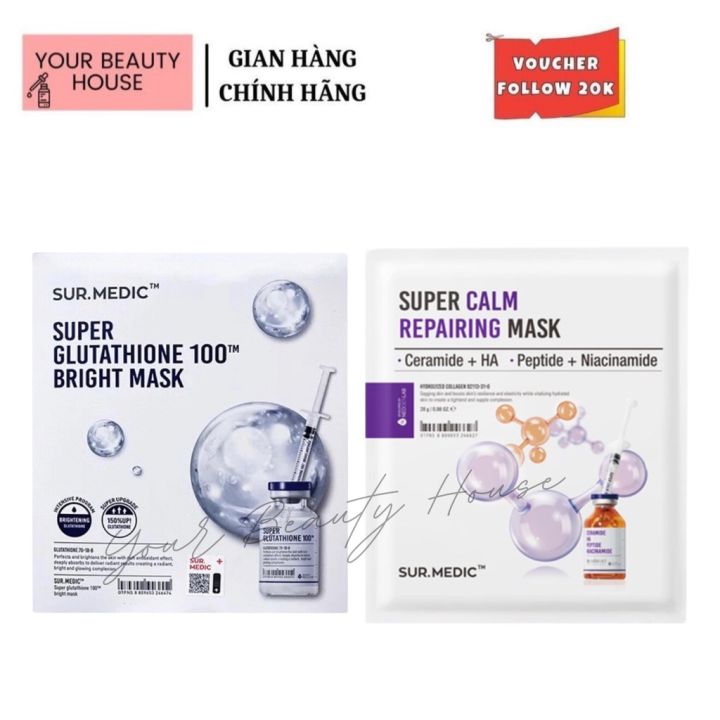 [Sur.Medic] Mặt Nạ Phục Hồi Dưỡng Trắng Da  Super Glutathione 100 Bright Mask - Tách lẻ (1 miếng)