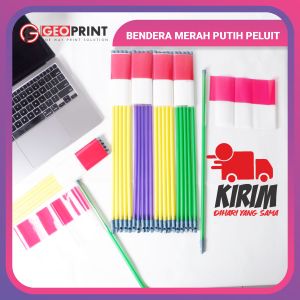 isi 10 BENDERA MERAH PUTIH PLASTIK GAGANG PELUIT BENDERA 17 AGUSTUS BENDERA MERAH PUTIH STIK PELUIT