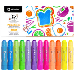 Tempera Paint Sticks 12 Colors Classic Neon Glow in the Dark Luminous Fluorescent Washable Non-Toxic Soft Touch Fast Dry