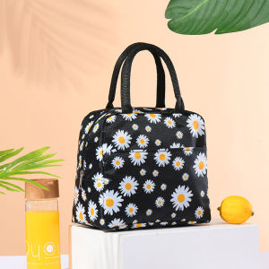 Daisy Portable Waterproof Zipper Lunch Bags Women Student Lunch Box Thermo Bag Office School Picnic Nylon Waterproof Heat Insulation Lunch Bags Portable Zipper Food Bento Thermal Cooler Bags for Picnic Travel Storage Container