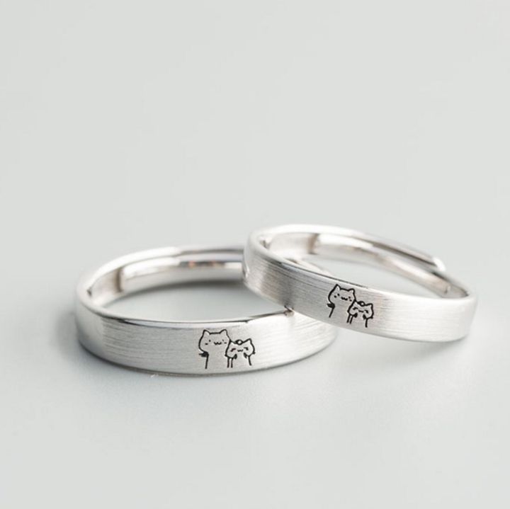 1 Cặp Nhẫn Đôi Bạc Nhẫn Hở Mèo Con Dễ Thương Cho Nam Và Nữ Thời Trang ...