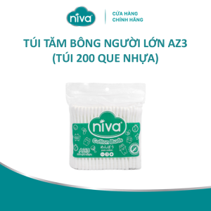 Tăm Bông Niva Túi 200 Que Thân Nhựa AZ3 Đa Năng Chuyên Dùng Ngoáy Tai Vệ Sinh Trang Điểm