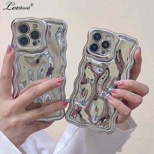 Luxury Wrinkle Meteorite Texture Case for iPhone 15 14 13 12 Pro Max 11 X Xr Xs 7 8 Plus SE Plating Glossy Wave Pure Color Cover