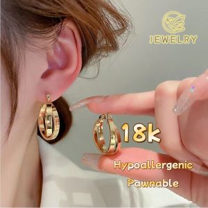 Gold 18k Hypoallergenic Hoop Earrings for Women - Simple Classic Design - Light Luxury Fashion Jewelry - Suitable for Girlfriends Birthday Gift