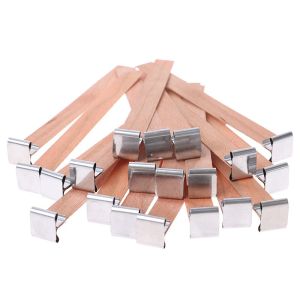 Isi 50 Wood Wick Kayu Sumbu Lilin Wooden Candle Wick Metal Holder For Candle Making