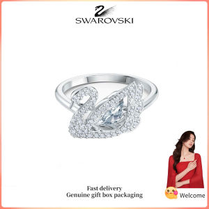 ♈ Swarovski ♈ Nhẫn thời trang nữ S925 Sterling Silver Swan đính đá quý pha lê màu trắng đính kim cương Nhẫn Dancing Swan Quà tặng ngày lễ tình nhân Quà tặng sinh nhật