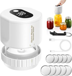Mason jar Vacuum Sealer Electric Mason Jar Vacuum Sealer Kit for Wide Mouth & Regular Mouth Mason Jarsfor Food Storage and Fermentation (Black)