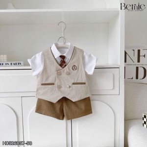 Set vest gi lê 4CT phối viền Royal cho bé trai bé gái kèm cà vạt hoặc nơ 9 tới 28kg BERNIE H0526B58