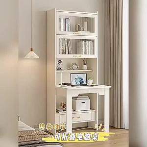 Desk Bookcase Integrated Study Table with Drawer Shelves Book Shelf Student Writing Desk Home Bedroom White Foldable small Bookshelf Corner Small Computer Desk