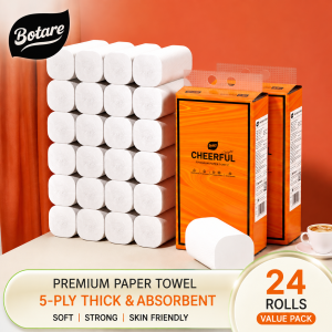【24 Roll】Botare Coreless Toilet Roll Paper 5-Ply Thick Large Roll Household Bathroom Tissue Value Whole Pack