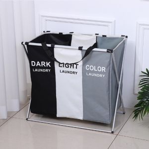 Laundry Basket Three Grid Organizer Basket Home Large Dirty Clothes Storage Oxford Cloth Waterproof Laundry Hamper