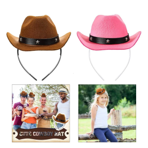 Mini Cowboy Hat Headband Westernstyle Cowgirl Hat Hairband Cosplay Costume Party Props Headdress Festival Accessories