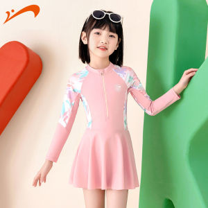 Bộ Đồ Bơi Cho Bé Gái YLIKE Dài Tay Váy Bơi Cho Bé Co Giãn Thoải Mái Có Khoá Kéo Đồ Bơi Trẻ Em