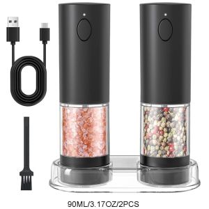 2PCS Electric Salt and Pepper Grinder Set Rechargeable Salt and Pepper Mills with Storage BaseUN