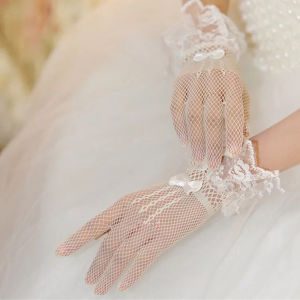 YAFEN Women Vintage Sheer Short Lace Gloves Bride Wedding Gloves Derby Tea Party Wrist Length Floral Gloves for Dinner Fancy Costume Accessories Gloves