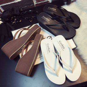 2026 Summer New WomenS Beach Sandals Sandals Wedge Heel Thick Sole Non-Slip High Heel Outdoor Flip-Flops