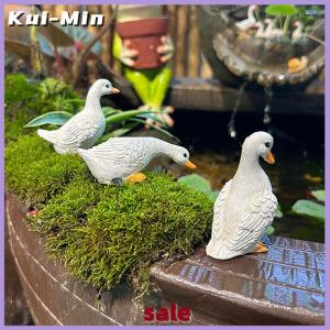 Kui-Min 3pcs Cute White Duck Hydroponic Lotus Flower Pot Retro Resin Statue Outdoor Sculpture For Home Office Desk Garden Desk Decor Ornament