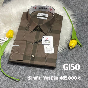 Áo Sơ Mi Dài Tay Bamboo Dáng Slimfit Phom - Vạt Bầu Vĩnh Tiến Kẻ Sọc Caro 465 - G205