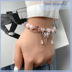 Ditur Pink Phoenix Flowers Branches Version Bow Butterfly Pendant Beaded Bracelet Sweet Cool Bracelet For Women Aesthetic Trendy Hand