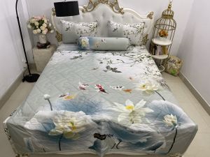 [HCM]Bộ Drap Mền + áo gối { 5 món} thun Ý 5D Cao Cấp  mát lạnh thấm hút tốt.