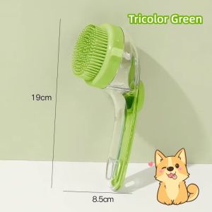 2 IN 1 Long Handled Bath Brush Soft Silicone Dog Cat Bath Massage Brush With Shampoo Dispenser