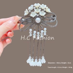 STAR FRUIT Kẹp tóc hoa thanh lịch với tua ngọc trai và pha lê Phong cách Trung Quốc cổ điển Bướm barrette cho phụ nữ