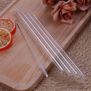 WAPKTY 4pcs/set  Transparent Drinking Clean Brush Straight Tube Glass Straws Reusable