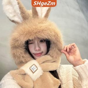[COD] SHgeZm Bunny tai sang trọng mũ và khăn quàng cổ cho Phụ nữ mùa đông phong cách dễ thương dày ấm tai bảo vệ Lei Feng hat