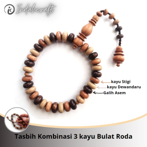 Indahcraft-Tasbih 33 Kombinasi 3 Kayu Langka Bulat Roda