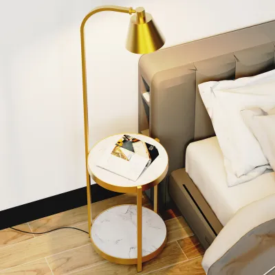 LUVODI โคมไฟตั้งพื้น with โต๊ะกาแฟ Luxury Floor lamp with Marble End Table หินอ่อน หรูหรา โคมไฟสวยๆ เส้นผ่านศูนย์กลาง 40ซม E26 and Plug LED หลอดไฟ 90°หมุน โคมไฟตั้งพื้น