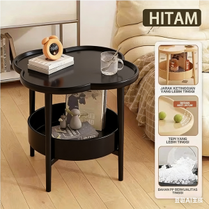 Di samping meja sofa meja kelopak desain lapisan ganda dengan rak penyimpanan ruang tamu kamar tidur