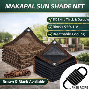 Makapal Sun Shade Net 5X Thick 95% UV Block Breathable Garden Patio Cover Brown Black w Free Rope