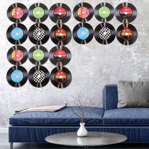 JPTD 20pcs Artwork Vinyl Record Decoration Paper Records Colorful Record Wall Decal Rock and Roll Music Party Decorations DIY Fake Records Stickers Bar