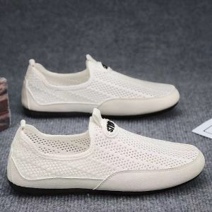 2025 New Summer Breathable Loafers Mesh Slip-On Casual Shoes Korean Style Hollow White Shoes