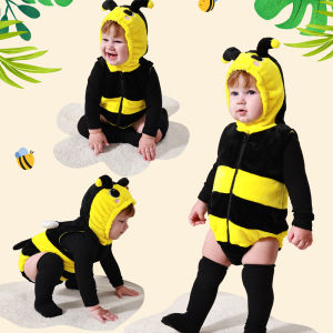 LOlanta 3Pcs Baby Toddler Bee Costume Halloween Onesie First Birthday Outfit Animal Cosplay Dress Up