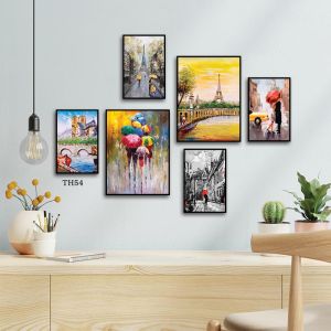 Set 6 tranh dán tường trang trí decor hiện đại chủ đề Hoa và Cô Gái có sẵn keo chuyên dụng - Gió Decor