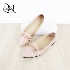 LN Flatshoes Daily Sepatu Wanita Model Balet Variasi Tali Rantai Bahan Glossy Flt08