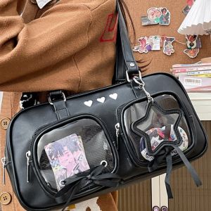 DINAH Idol Merchandise Storage PU Leather Itabag Zipper Badge Display Cotton Doll Ita Bag Multifunction Star Transparent Pocket Bag Girls