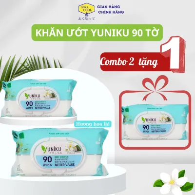 COMBO 2 TẶNG 1 Khăn ướt YUNIKU 90 tờ hương hoa lài - Hàng chính hãng an toàn cho bé tiết kiệm cho gia đình